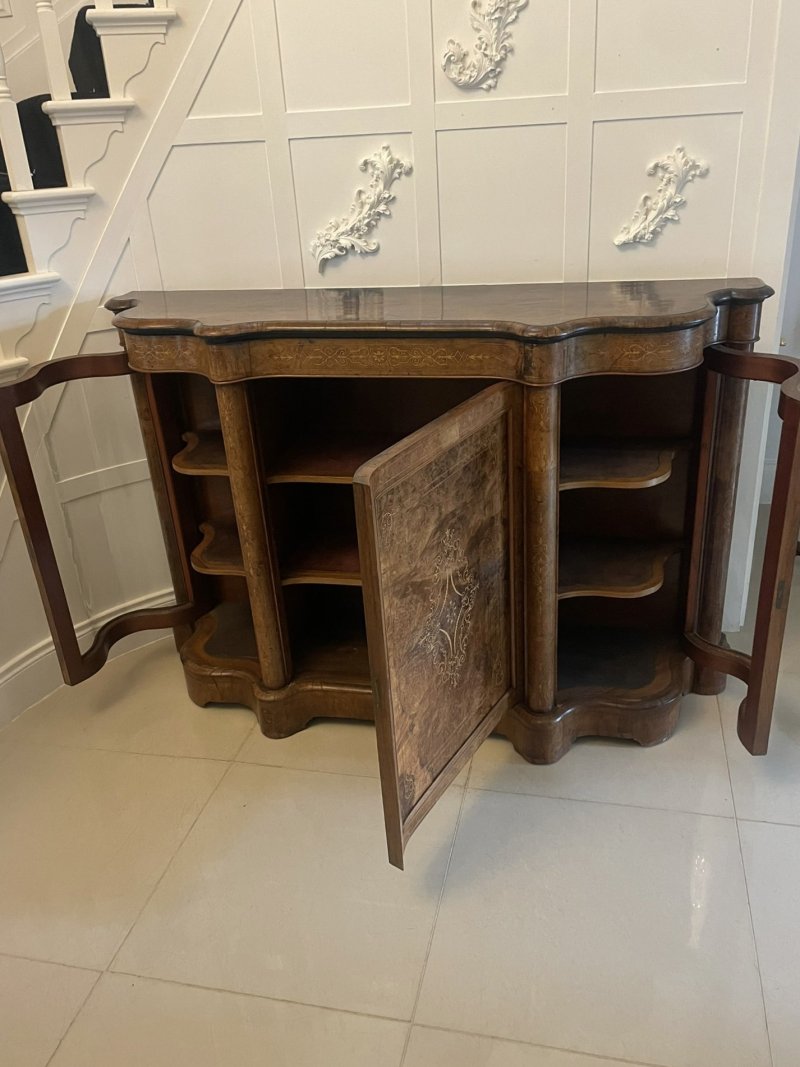 Superb Quality Antique Victorian Burr Walnut Inlaid Credenza/Sideboard - Image 4